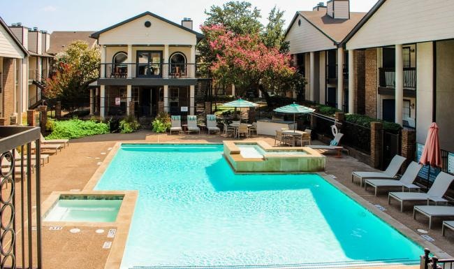 a swimming pool in a backyard